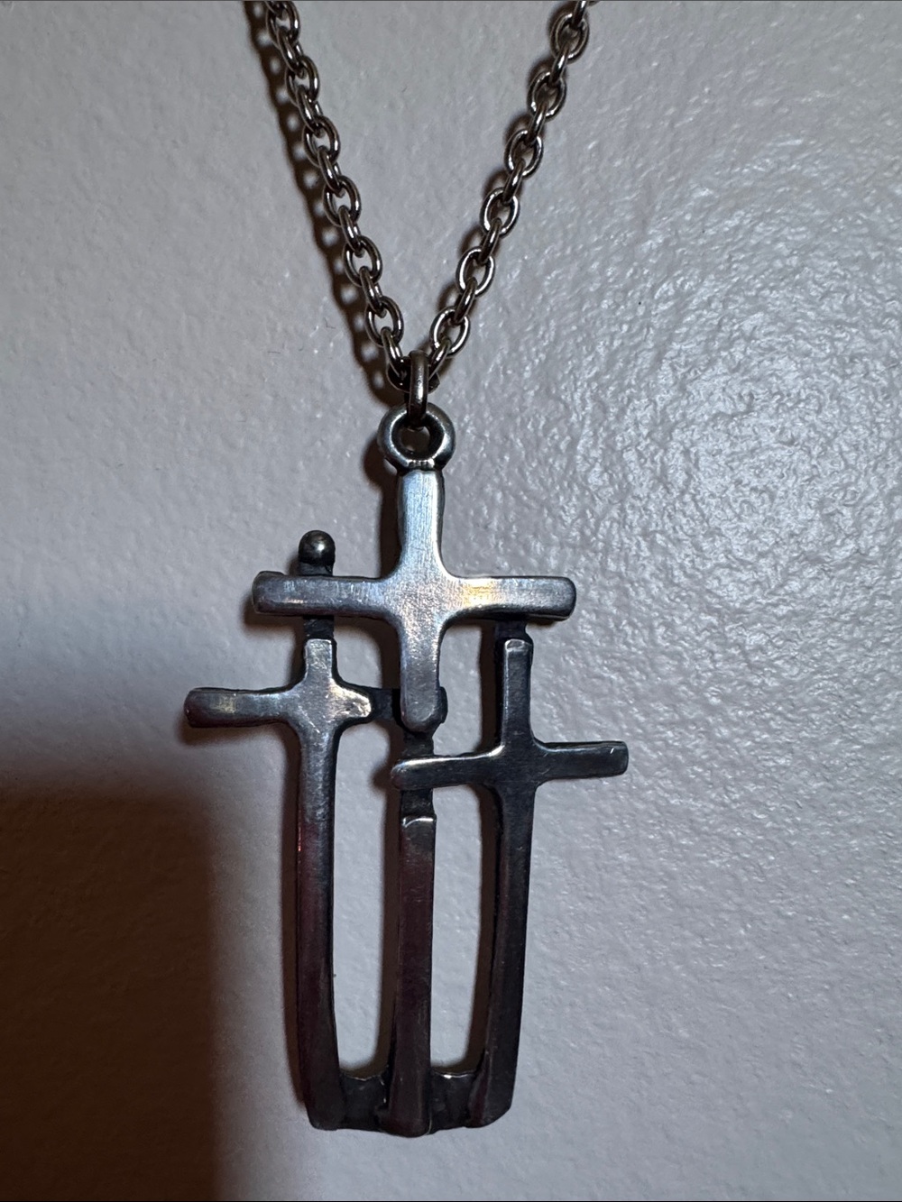 Vintage Eivind Hillestad Norway Pewter Triple Cross Necklace Model 42